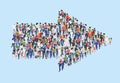 Crowd arrow. Success people walking in direction arrow shapes large growing group of persons garish vector marketing Royalty Free Stock Photo