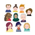 Vector illustrated people faces. Royalty Free Stock Photo