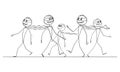 Crowd of Average Superheroes or Heroes Walking on the Street, Vector Cartoon Stick Figure Illustration