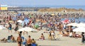 Crowd on the beach of Nova Icaria in Barcelona