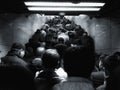 The crowd on the Beijing subway in the morning rush hour.