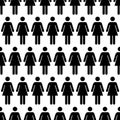 Crowd of black simple women icons on white, seamless pattern