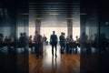 Crowd of blurred silhouettes of office workers. Generative ai