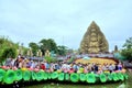 Crowd of Buddhists are offering incense to Buddha with thousand hands and thousand eyes in the Suoi Tien park in Saigon