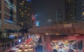 Crowd of busy cars with heavy traffic jam in rush hour on highway road street on bridge in Bangkok Downtown,urban city in Asia, Royalty Free Stock Photo