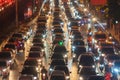 Crowd of busy cars with heavy traffic jam in rush hour on highway road street on bridge in Bangkok Downtown,urban city in Asia, Royalty Free Stock Photo