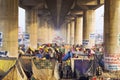 Crowd Camping Under Bridge at Kumbh Mela Festival in Allahabad,