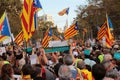 Demonstrators for freedom in barcelona and estelada flags Royalty Free Stock Photo