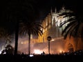 The crowd by the Cathedral of Palma in the night of San Juan