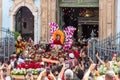 Crowd of Catholics saluting the image of Santa Barbara leaving the church Royalty Free Stock Photo