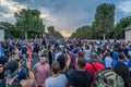 Crowd on the Champs Elysees Avenue in Paris after the 2018 World Cup