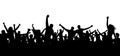 Crowd cheerful people silhouette. Happy group of young people dancing at musical party, concert, disco. Joyful mob. Royalty Free Stock Photo