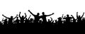 Crowd cheerful people silhouette. Joyful mob. Happy group friends of young people dancing at musical party, concert, disco. Royalty Free Stock Photo