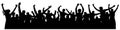 Crowd cheerful people silhouette. Joyful mob. Happy group of young people dancing at musical party, concert, disco. Royalty Free Stock Photo