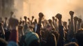 Crowd cheering with hands raised in the air at a music festival Generative AI Royalty Free Stock Photo