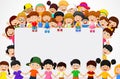 Crowd children cartoon with blank sign Royalty Free Stock Photo