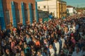 Crowd on a colorful sand carpet at the Holy Week