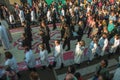 Crowd on a colorful sand carpet at the Holy Week