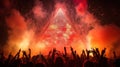 Crowd at concert, pyrotechnics, triangle projection Royalty Free Stock Photo