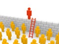 Crowd 3d people and wall with ladder. Royalty Free Stock Photo