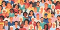 Crowd of diverse multinational people looking up seamless pattern