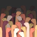 Inequality protest poster with raised fists of different colors Royalty Free Stock Photo