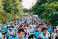 Crowd and diversity of people, men and women in the morning are running mini, half and full marathon in the park Royalty Free Stock Photo