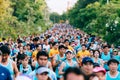 Crowd and diversity of people, men and women in the morning are running mini, half and full marathon in the park Royalty Free Stock Photo