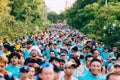 Crowd and diversity of people, men and women in the morning are running mini, half and full marathon in the park Royalty Free Stock Photo