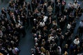 Crowd at the entrance to the United Nations Building in New York, bird perspective