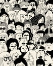 Crowd. Faces Collection. People Faces Vector Collage. Outline People. Face Avatars. Men And Women. Various Haircuts. Cartoon Style