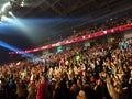 Crowd of fans goes crazy with 'Yes Chant' by pointing fingers in Royalty Free Stock Photo