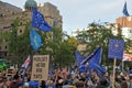 A crowd with flags and banners at the leeds for europe anti brexit demonstration