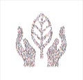 Crowd of flat illustration people forming the Hands and leaves represent conservation symbol on white background. Vector Royalty Free Stock Photo