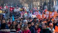 Crowd of French people and militants from various unions protesting against the retirement reform, Paris, France