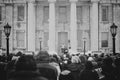 Crowd in front of the Iowa City Old Capitol