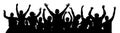 Crowd of fun people. A young group of people raised their hands up. Silhouette of vecton illustration