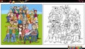 crowd of funny comic people characters group coloring page Royalty Free Stock Photo