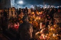 Crowd gathered in a cemetery in Mexico City for Day of the Dead parade Royalty Free Stock Photo