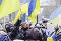 Montreal, Canada Ã¢â¬â February 27 2022: A crowd gathers for a rally in Montreal to protest Russian aggression in the Ukraine