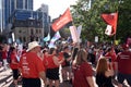 Crowd gathers to protest Ontario Premier Doug Ford
