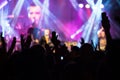 Crowd hands in the air at the concert Royalty Free Stock Photo