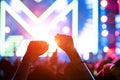 Crowd of hands up concert stage music people concept Royalty Free Stock Photo