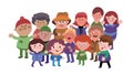 Crowd of happy people, children and adults, men and women. Holiday, carnival. Funny isolated cartoon style characters on Royalty Free Stock Photo