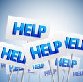 Crowd of help signs