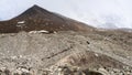 Crowd of hikers walking towards Everest base camp, Nepal