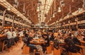 Crowd of hungry people at Time Out Market, popular fast food court in huge place Royalty Free Stock Photo