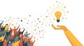 Crowd Idea Generation Hand Offers Lightbulb Symbolizing Innovation and Creativity Royalty Free Stock Photo