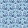 Crowd of identical grumpy men seamless vector mosaic pattern in blue colors