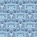 Crowd of identical grumpy men seamless vector mosaic pattern in blue colors